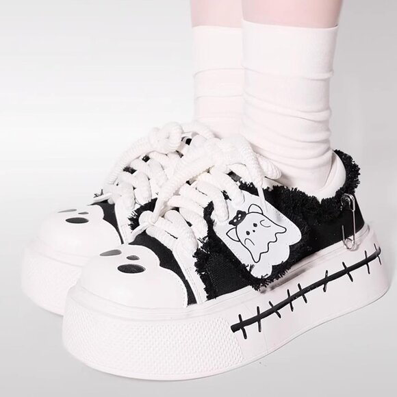 Y2K Goth Platform Sneakers Canvas Chunky Sole Retro Shoes Women Casual - Picture 7 of 7